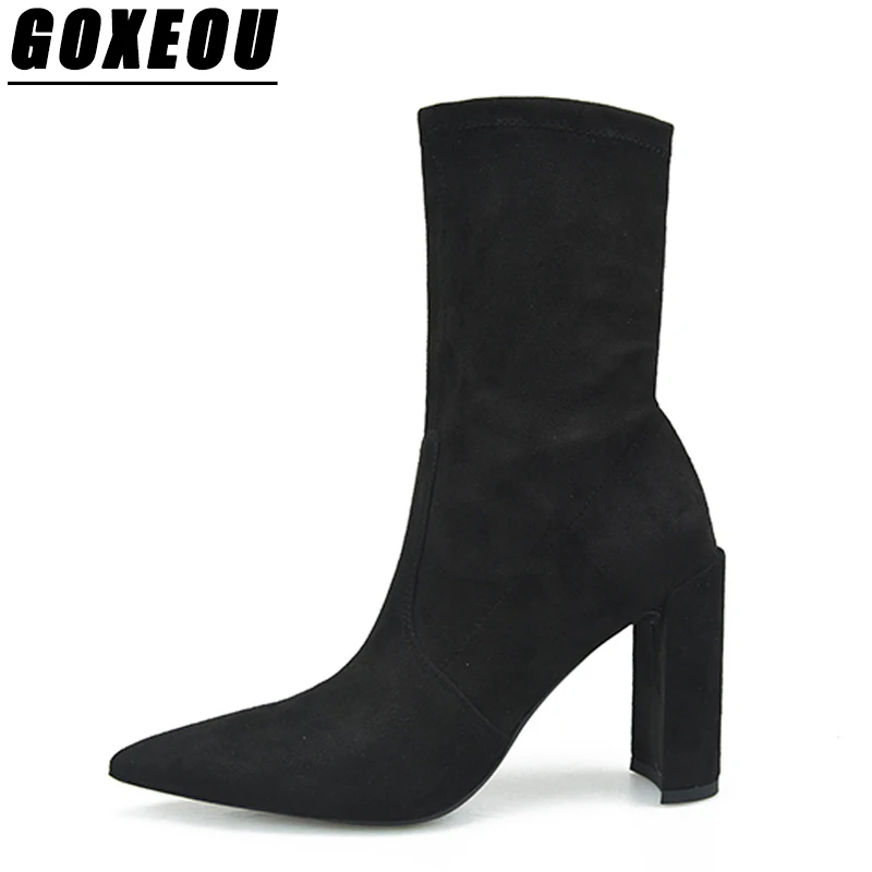 

GOXEOU Winter Boots Women Pointed Toe Sexy Martin Knee Boots Casual Fashion Plus Size Womens Winter Boots High Heels For Women