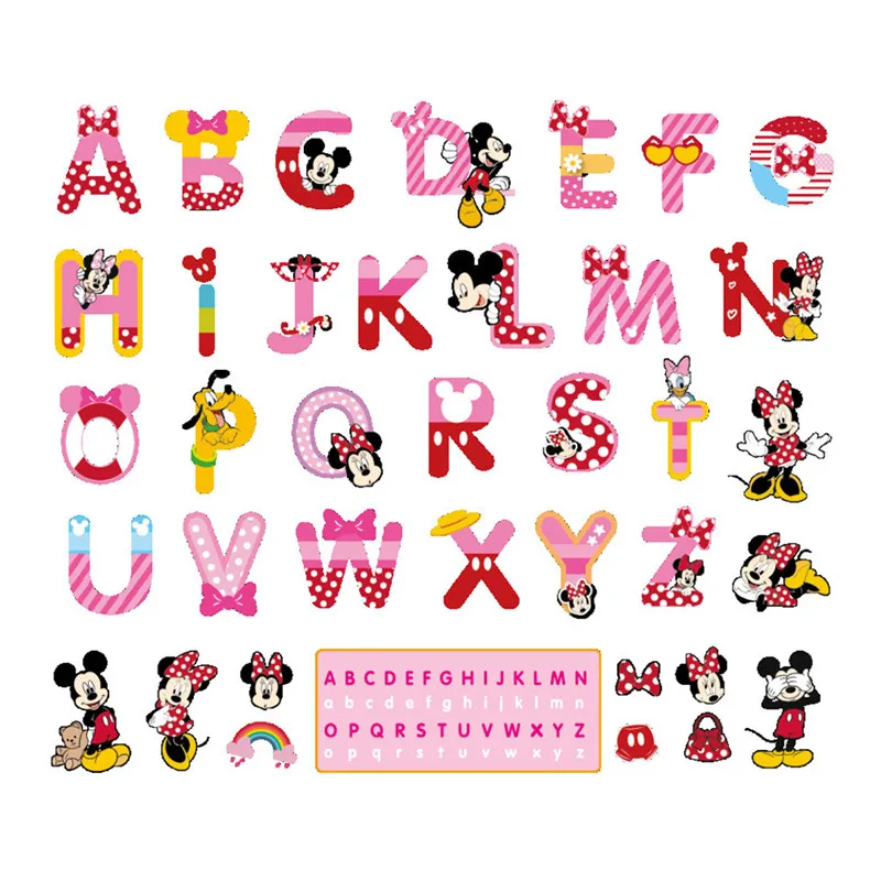 

Minnie ABC English Alphabet cartoon funny letters wall stickers kids room decoration nursery mural art home decals children gift