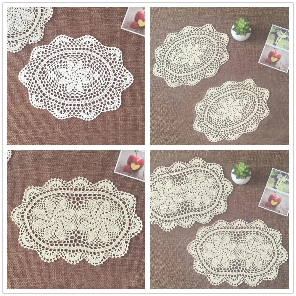 Yazi Oval Placemat Table Place Mat Vintage Hand Crochet Cotton Lace