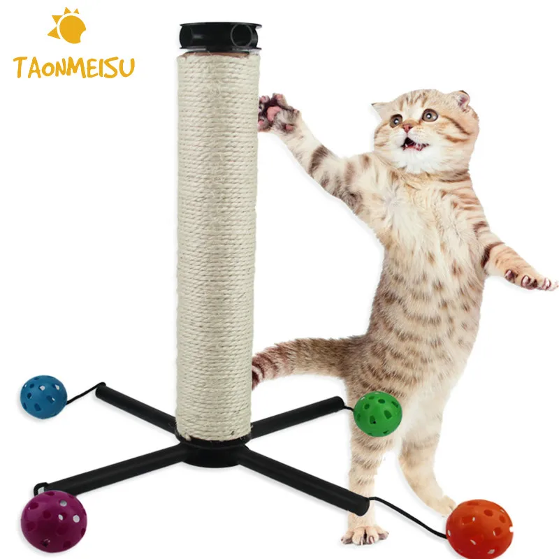 Image Natural Non toxic Sisal Hemp Cat Scratching Post Protecting Furniture Grinding Claws Cat Scratcher Toy with Randomly color Balls