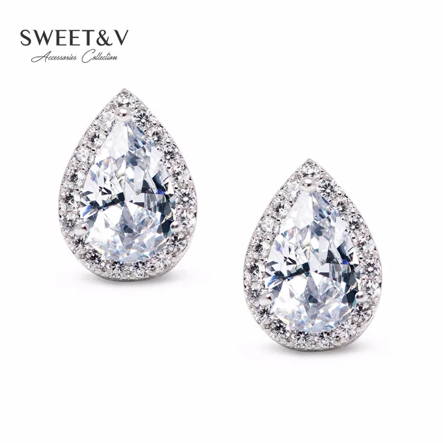 Sparkling Cubic Zirconia Teardrop Stud Earrings Women S Crystal Sparkling Cubic Zirconia Teardrop Stud Earrings Women S Crystal Jewelry For Birthday Prom Anniversary