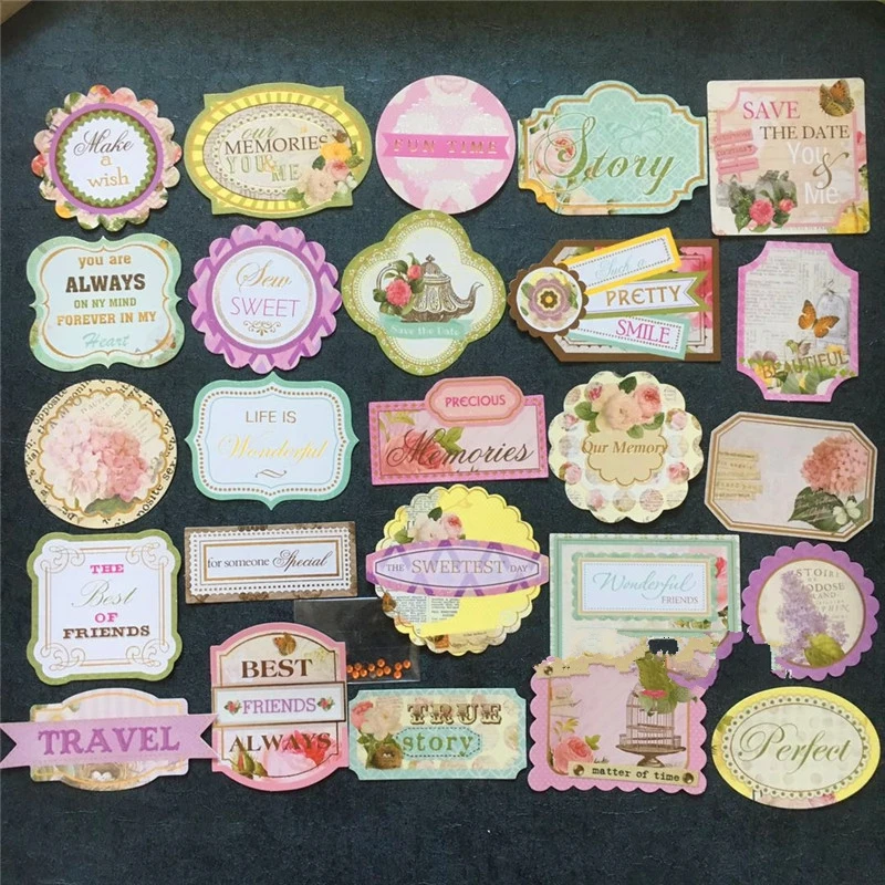 

25Pcs/Pack Vintage Sequin Memories Label Tag Foil Gold Die Cut Paper Scrapbooking DIY Planner Card Making Journal Project