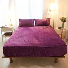 3Pcs Lavender Solid Color Polyester Flannel Fabric Solid Fitted Sheet Mattress Cover Four Corners With Elastic Band Bed Sheet