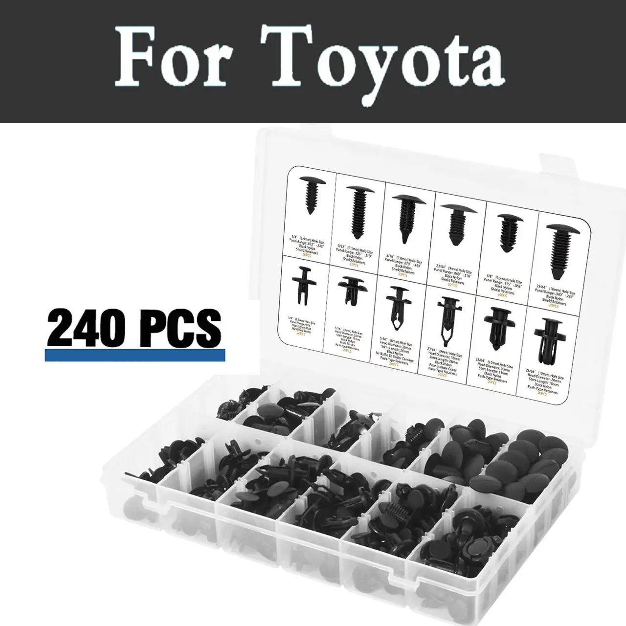 

240pcs Push Car Retainer Clips Plastic Storage Case Rivets For Toyota Vios Vitz Will Cypha Windom Yaris Highlander