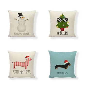 

New Christmas Cushion Cover Snowman Corgi Dog Lantern 45x45cm Car Seat Houseware Home Decor Four-Piece Set Pillow Cases