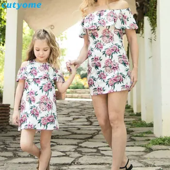 

Mommy And Me Floral Off Shoulder Dress Matching Clothes Family Mother And Duaghter Floral Dresses For Women Kids Girls Clothing