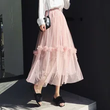 Лидер продаж весенний корейский стиль 3-х слойная Юбка Faldas Largas Elegantes ручные Кружева из бисера шить Тюлевая юбка одежда для детей