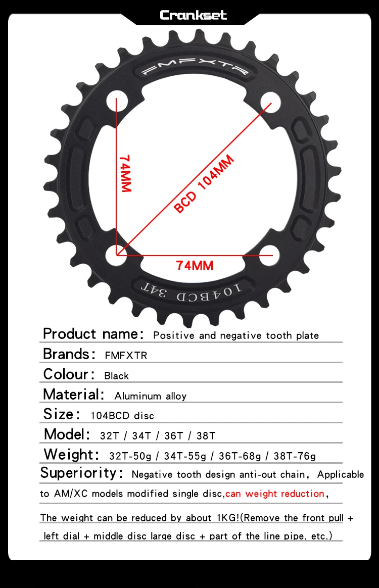 Фиет Кривошип 104BCD Ronde Vorm Smalle Brede 32 t/34 t/36 t/38 t MTB Kettingblad Fiets Kettingwiel fiets Cirkel Crankstel Enkele P