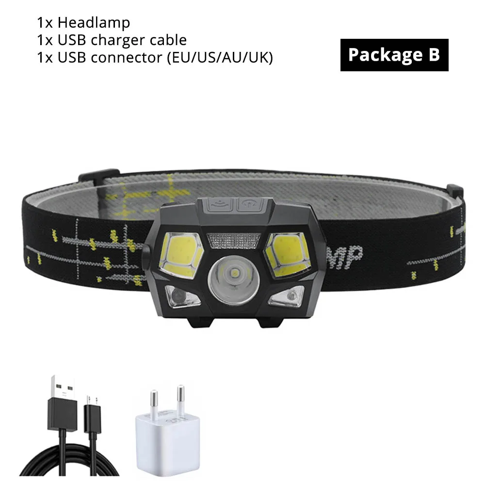 Супер яркий светодиодный налобный фонарь встроенный Индуктивный датчик USB Перезаряжаемый 6 режимов освещения светодиодный налобный фонарь для бега, рыбалки и т. д - Испускаемый цвет: Package B