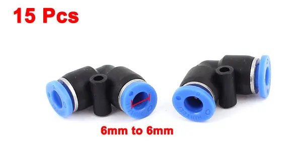 15pcs 6mm to 6mm Air Tube Pipe Right Angle Quick Fitting Connectors Adapters