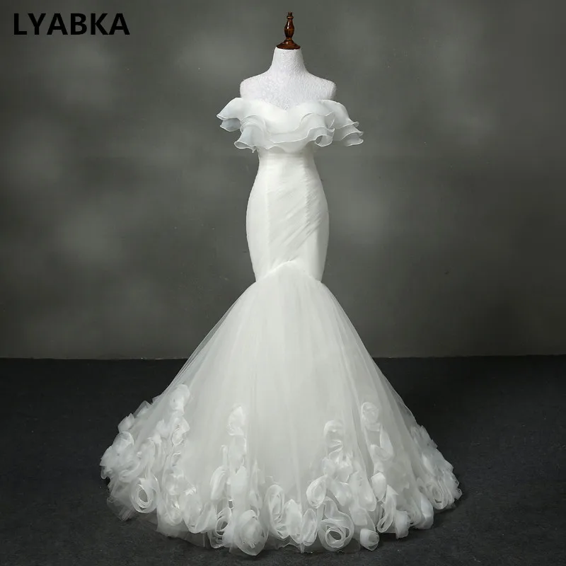 Vestido De Noiva без бретелек свадебное платье-Русалка настоящая фотография Casamento Тюль с Свадебные платья с оборкой Robe De Mariage