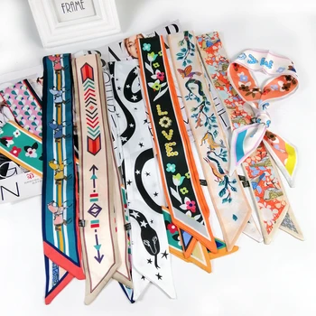 2025 Beautiful Print Luxury Bag Strap Scarf Women Silk Scarf Fashion Head Scarf Headwear Long Scarves Bag Accessories Ribbon 1