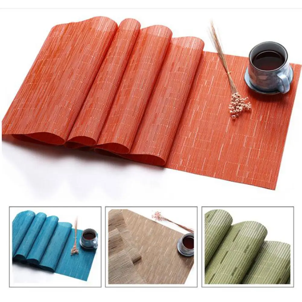 

LanLan PVC Solid Colour Table Runner Imitation Bamboo Grain Knitted Table Cover Decoration