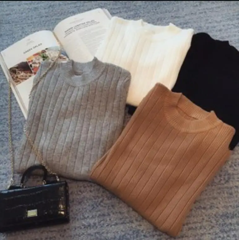 

Autumn winter Women ladies long sleeve o neck slim fitting knitted short thin sweater top femme korean pull tight shirts