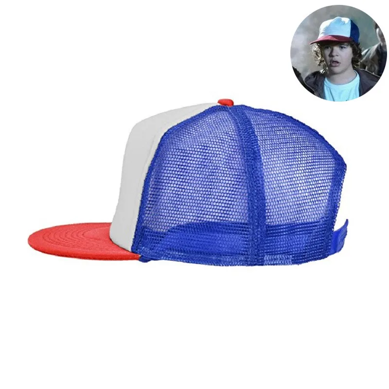 

Dustin Hat Stranger Things Cap Summer Baseball Mesh Cap Adjustable Snapback Strap Net Trucker Hat Cap unisex Cosplay Coser