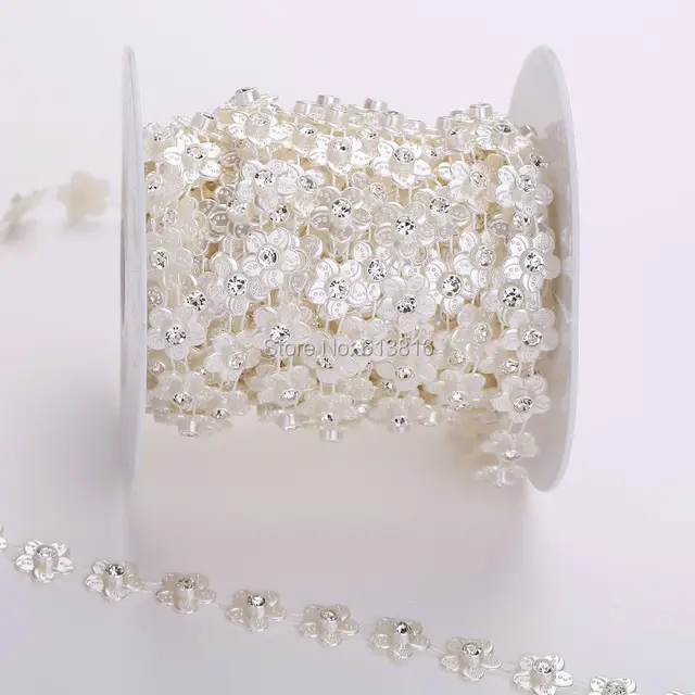 12mm Ivory Pearl And Rhinestone Trim Bridal Beaded Liques Str 12mm Ivory Pearl And Rhinestone Trim Bridal Beaded Liques Str Crystal Chain For Wedding Dress Crafts