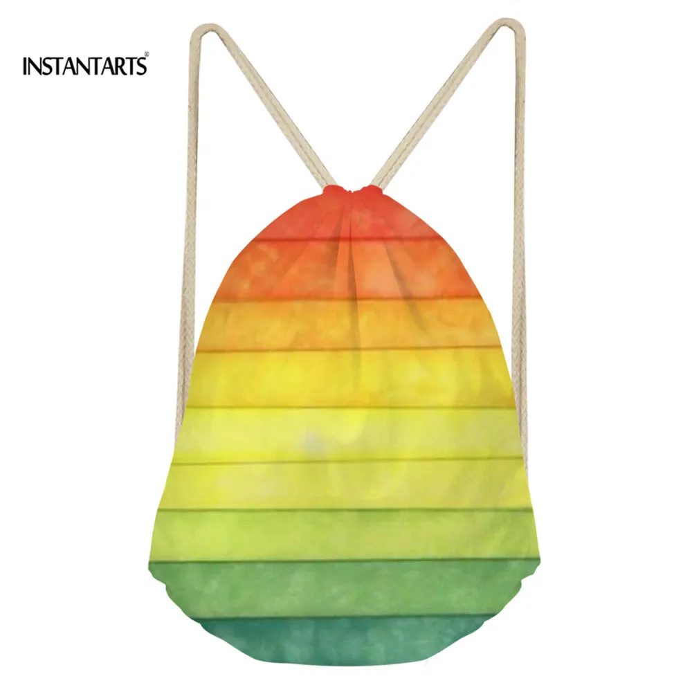 INSTANTARTS 2019 Fashion Rainbow Printing Drawstring Bag Boy Girl Light Weight Backpack Fashion Mini Ladies Shoulder