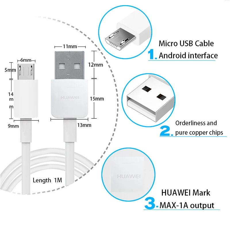Оригинальное зарядное устройство Huawei 5V1A Micro USB кабель для передачи данных honor 4 5 6 8