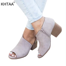 

KHTAA Women Pumps Peep Toe Fashion Thick Heels Sewing Female Chunky Heel For Woman Plus Size Hollow Zipper Ladies Shoes
