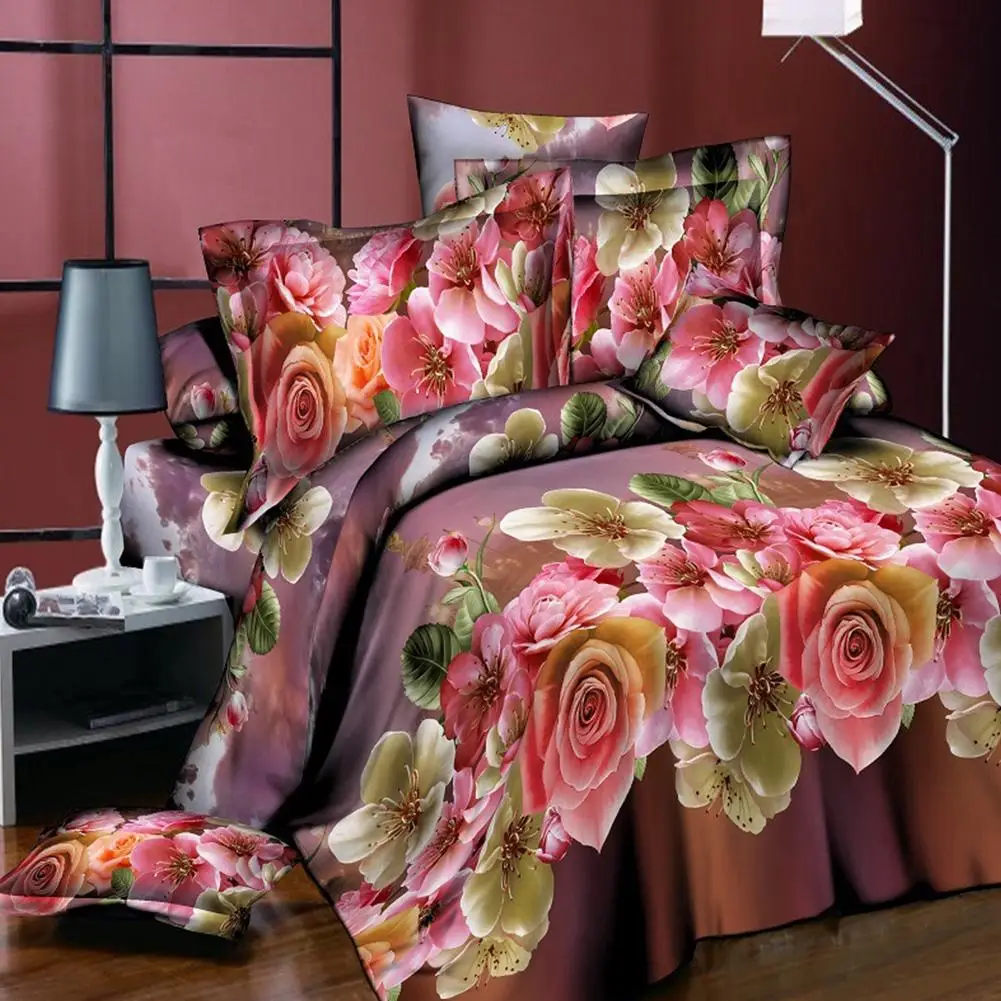 

Adeeing 3D Printed Stylish Bed Set 4 Pieces Bed Sheet Quilt Cover Pillowcases Wedding Housewarming Gift Decoration