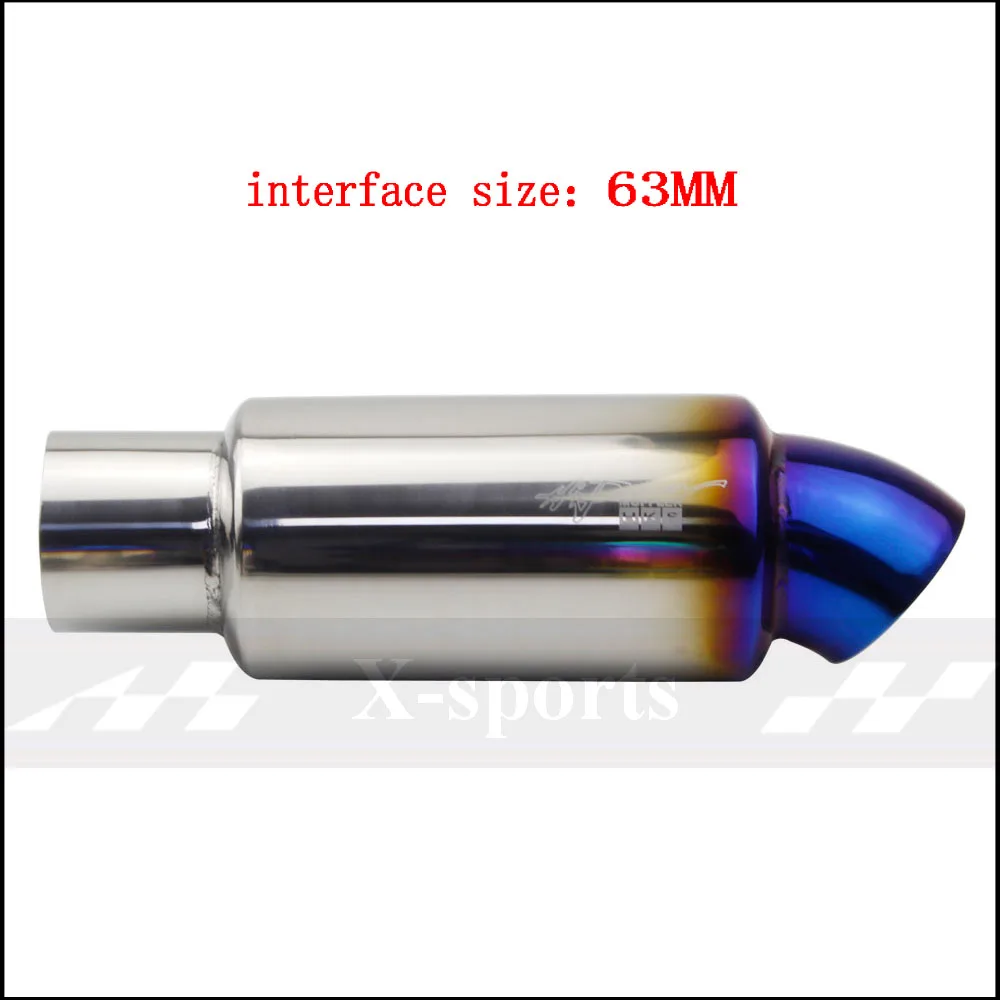 Car Motorcycle Styling Exhaust System Muffler Tail Pipe Tip Universal High Quality Stainless Steel ID 51mm 63mm Free Shipping - Цвет: blue 63MM