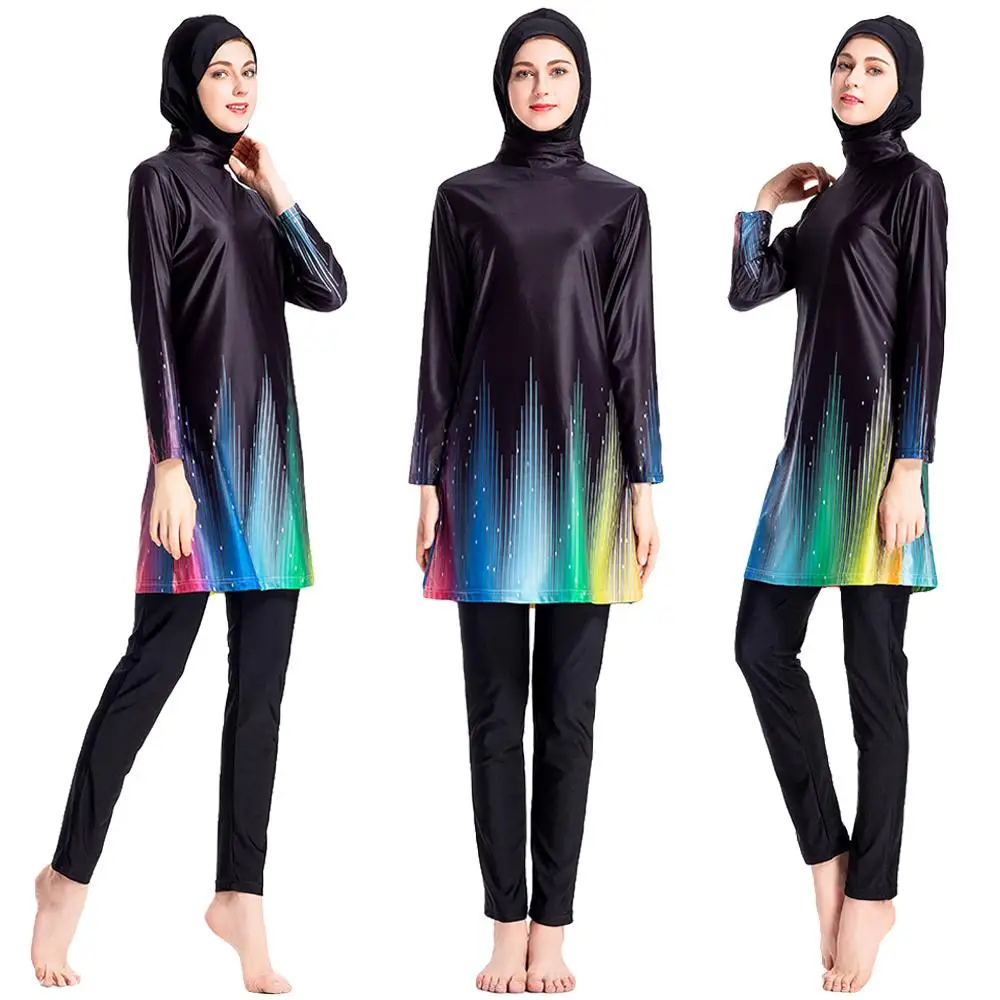 

Muslim Women Hijab Swimsuit Modest Swimwear Full Cover Beachwear Swim Burkini 3pcs Islamic Burkini Bathing Suits Conservative