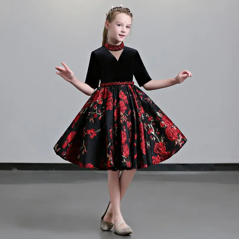 

Children Ball Gown Baby Girls Dress Embroidery Flower Princess Dress Kids Elegant Beads Vestido Wedding Party Prom Costume Y697