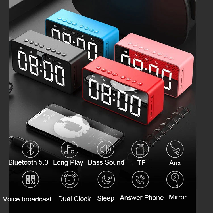 Bluetooth Speaker subwoofer Wireless Stereo Music Soundbox with micphone LED Clock Alarm TF AUX bass 4D VS anker soundcore 2 (7)