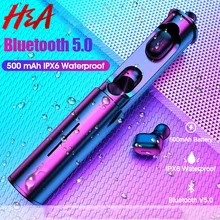 H& A Bluetooth наушники мини TWS беспроводные наушники IPX6 Водонепроницаемый HIFI Звук Спортивная гарнитура 500 мАч Смарт 5,0 наушники вкладыши