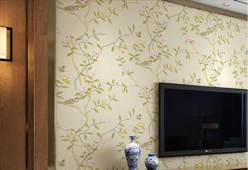 Papel de Parede Sala de Estar Beibehang Vintage American Pastoral Tecido Não Tecido Floral Quarto Sofá Compacto 37 Beibehang Vintage American pastoral tecido não tecido