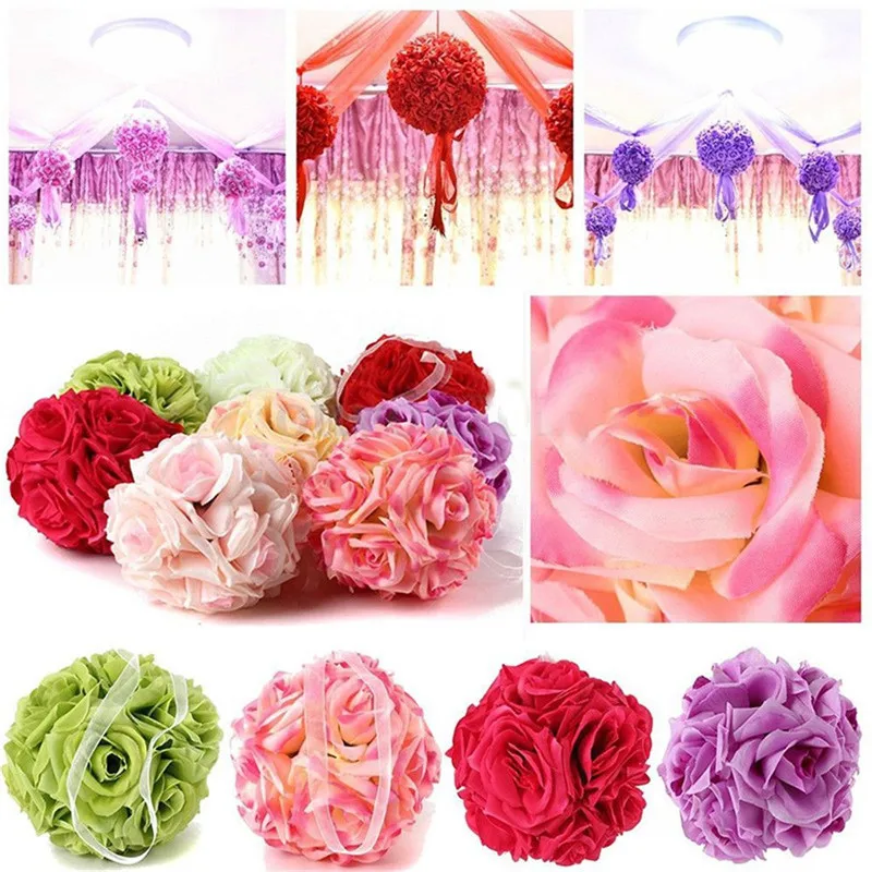 

1Pcs Artificial Silk Flower Rose Kissing Balls Bouquet Centerpiece Pomander Party Wedding Centerpiece decorations Free Shipping