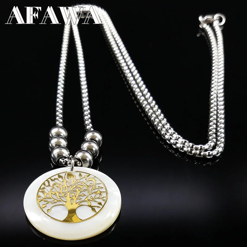 

Shell Tree of Life Necklace Maxi Choker Stainless Steel Beads Necklaces Women Men Jewelry colar colares grandes mulher N7641
