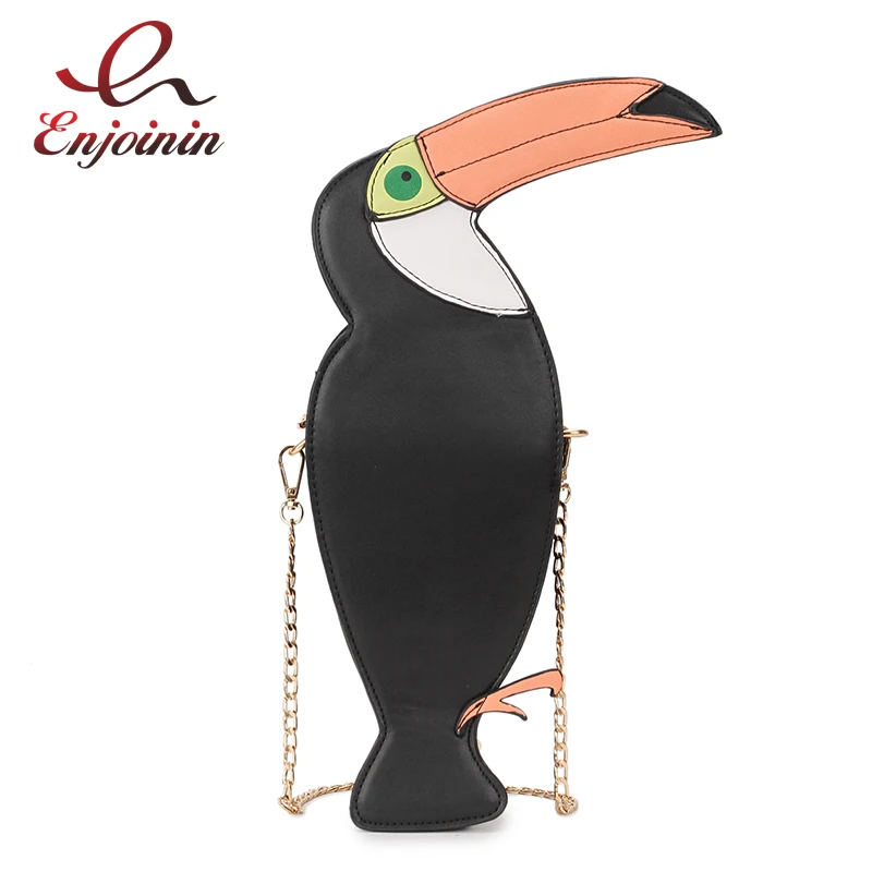 New Style Tropical Rainforest Animal Toucan Design Pu Fashion Mini Shoulder Bag Chain Bag Crossbody Messenger Bag Girl's Handbag
