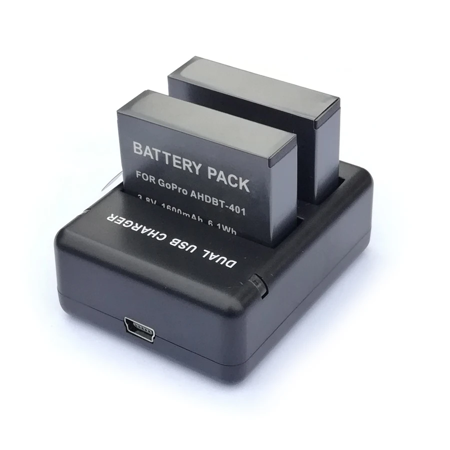 Аккумуляторы для камеры GoPro Hero 4 4x двойное зарядное устройство USB AHDBT 401|battery for