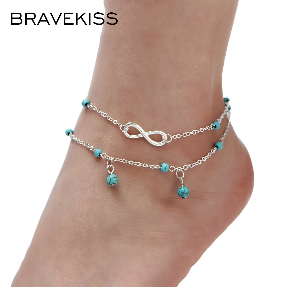 BRAVEKISS Beas Pendant Anklet Alloy Charm Bohemia Bracelet Double