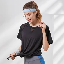 Vansydical, женские сексуальные сетчатые рубашки для йоги, с завязками, регулируемые, свободные, для бега, акцизные топы, с круглым вырезом, футболки для фитнеса и тренировок