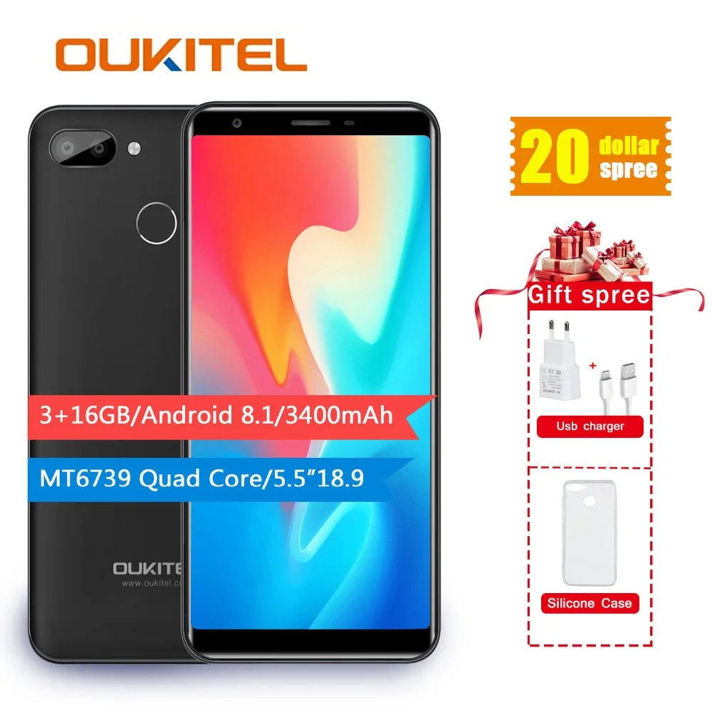 

Original OUKITEL C11 Pro 5.5 inch 18:9 Android 8.1 Mobile Phone Quad Core 3GB RAM 16GB ROM 4G Cell phones 3400mAh Smartphone