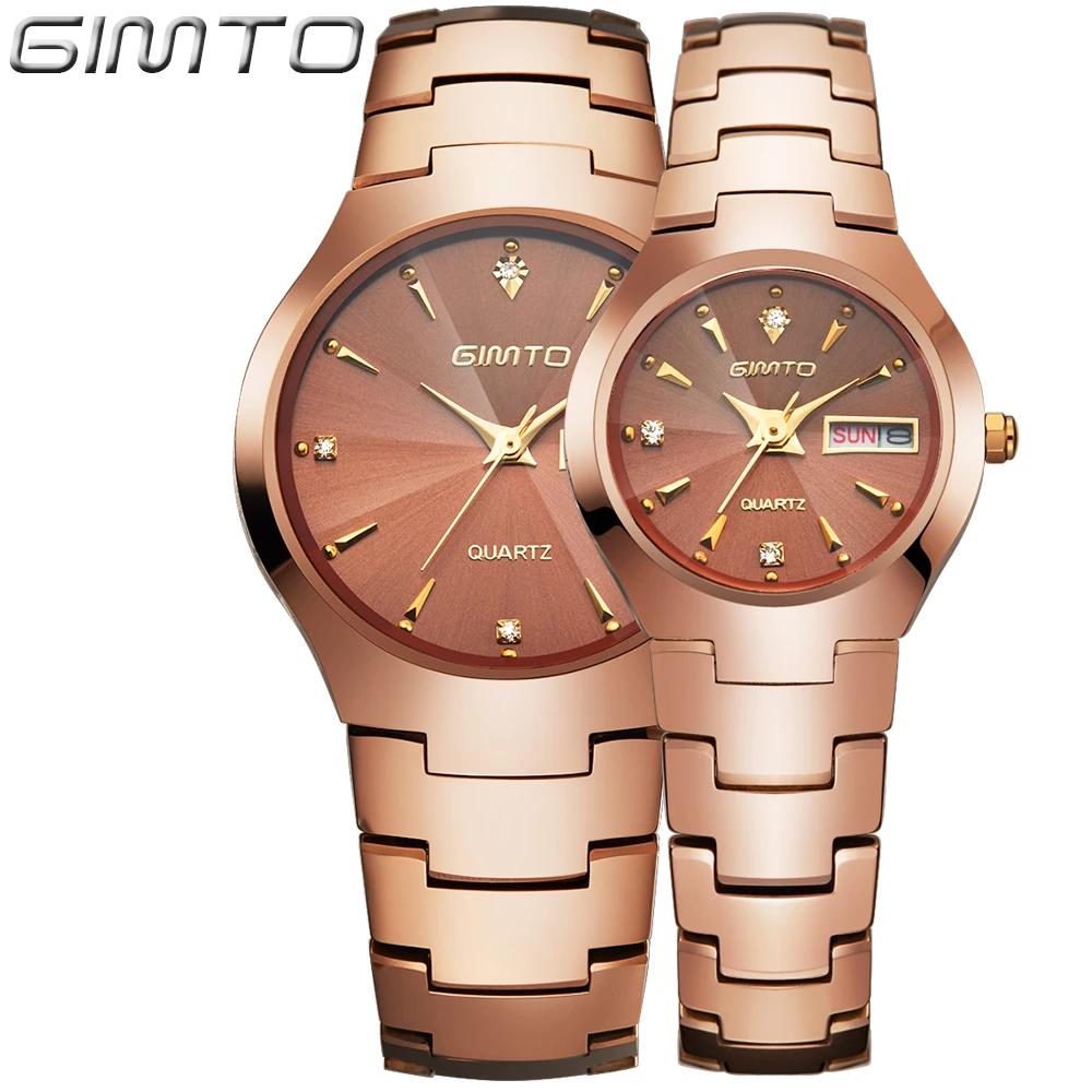 Lovers Tungsten Steel Watches Couple Luxury Fashion Business Men Women Full Steel Quartz Watch Waterproof rhinestone