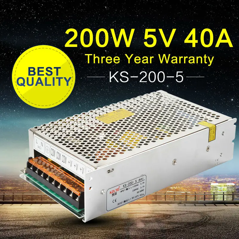 

200W 5V 40A Power Supply AC to DC SMPS Switch Power Supply Transformer for LED Display Home Appliances Building Lighting