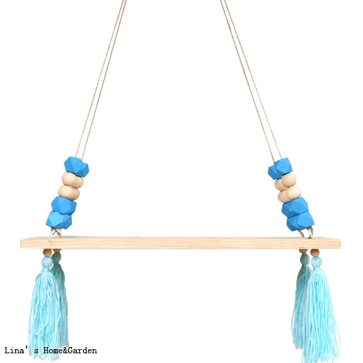 small hand crafted beaded solid wood rope display wall shelf flat | Дом и сад