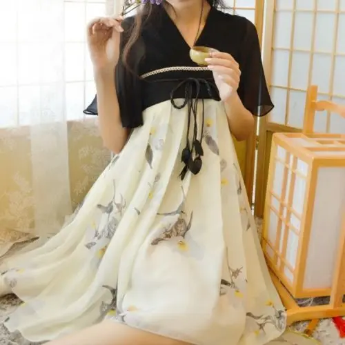 Китайская традиция винтажное платье Hanfu Zixun с цветочным рисунком летающие рукава