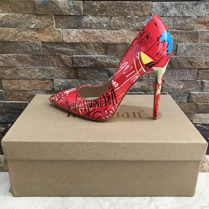 Г., брендовые Модные цветные женские туфли-лодочки с граффити пикантная женская обувь на высоком каблуке-шпильке для свадебной вечеринки sapato feminino