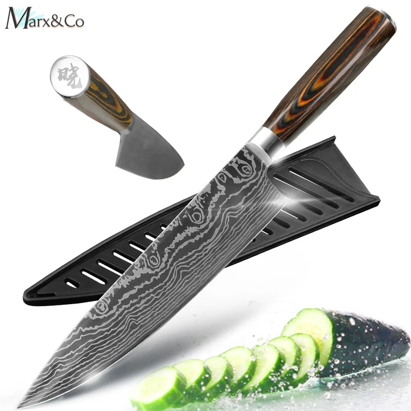 Kitchen knife Chef Knives 8 inch Japanese 7CR17 440C High Carbon Stainless Steel Sanding Laser Pattern Vegetable Santoku Knife Kitchen knife Chef Knives 8 inch Japanese 7CR17 440C High Carbon Stainless Steel Sanding Laser Pattern Vegetable Santoku Knife