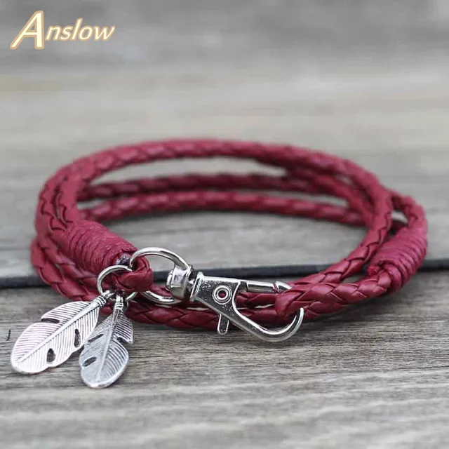 Anslow Whole Fashion Jewelry Leather Charm Friendship Bracelets Anslow Whole Fashion Jewelry Leather Charm Friendship Bracelets Bangles Feather Bracelet For Women Men12 Colors
