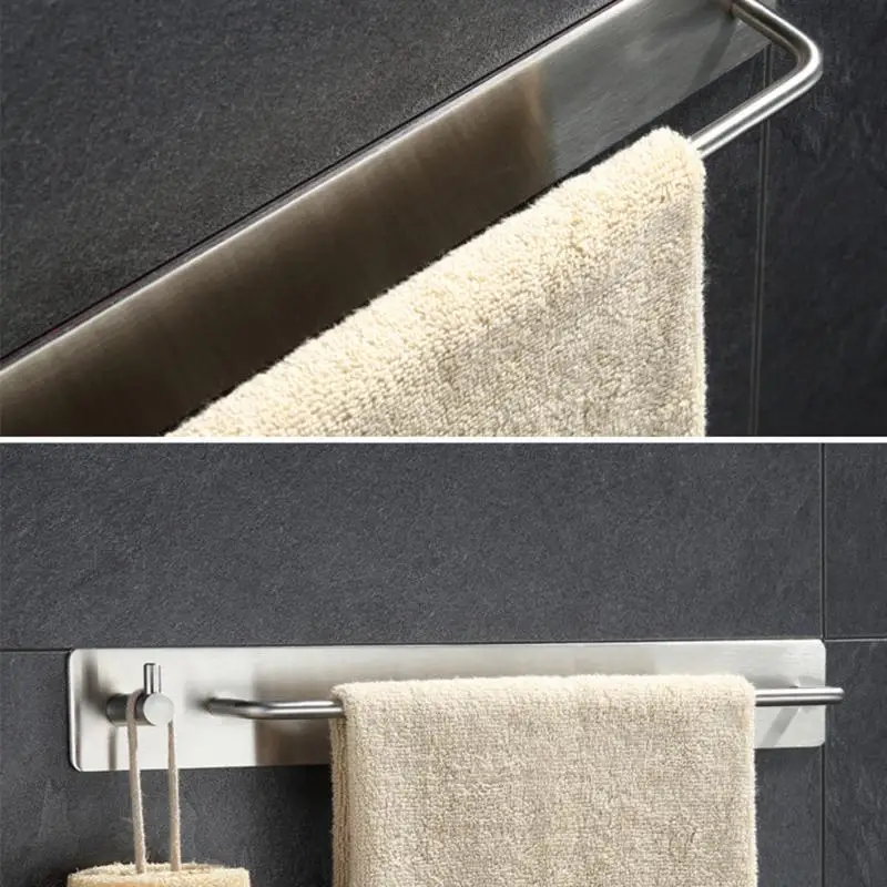Полка для хранения полотенец из нержавеющей стали, самоклеющаяся дверная стойка для полотенец, аксессуары для ванной комнаты