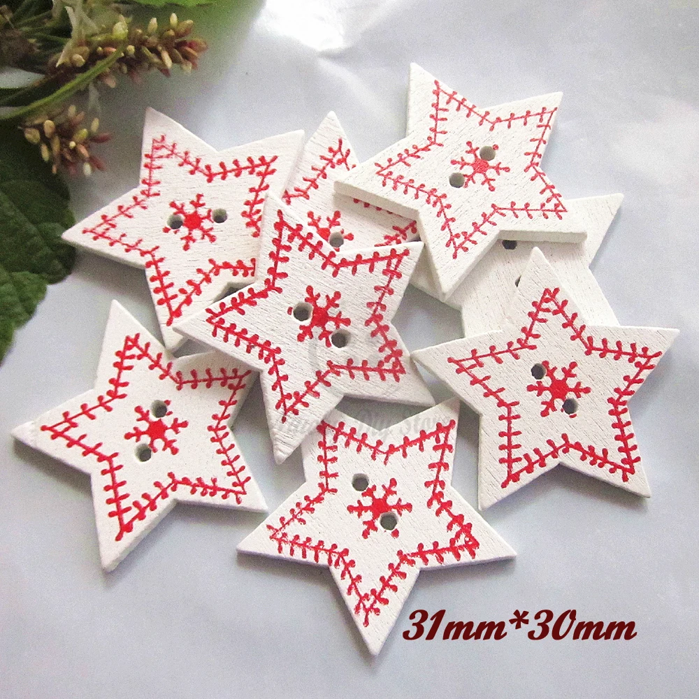 Christmas buttons 144pcs Wood White star buttons for scrapbooking Happy