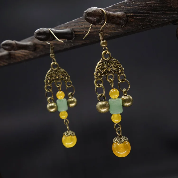 

vintage ethnic Aventurine jewelry dangle earrings,fashion yellow chalcedony vintage earrings,new nature stones ethnic earrings