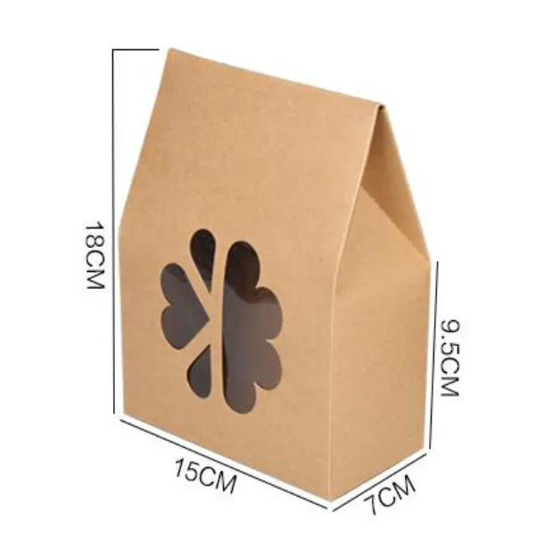 2 Sizes Kraft Paper Box with Floral Pattern PVC Window Birthday Christmas Party Handmade Gifts Package Boxes PP837