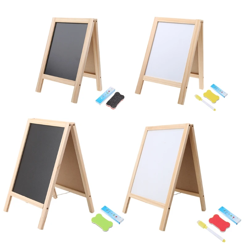 

1set Mini Wooden Tripod Blackboard Desk Writing Blackboard Small Double Easel Message Board Whiteboard