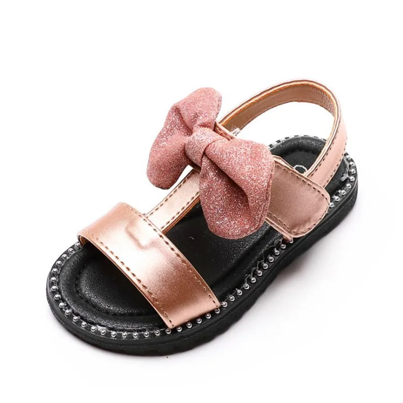 

Girls Korean version of the bow sandals soft bottom baby toddler sandals 1-3 years old golden gun color summer children sandals